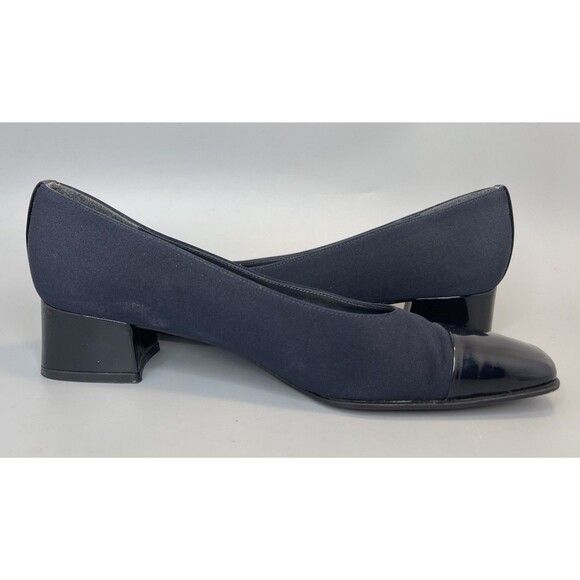 Vtg 90s Stuart Weitzman Square Toe Block Heels Pumps Womens 6.5 Navy Slip On - Picture 5 of 12